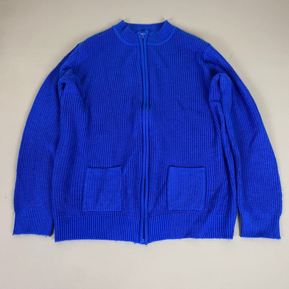 CW Classics Cardigan Sweater Jacket Women's‎ 1X Royal Blue Knit Zip Up  Acrylic